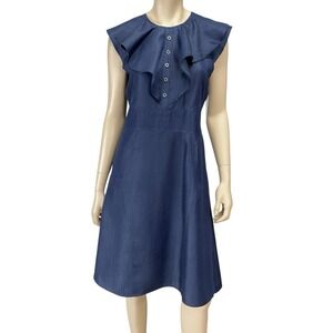 Nanette Lepore Dress Women 6 Blue Chambray A-Line Ruffle Knee Length NWOT